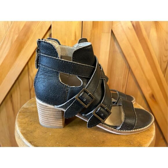 Kelsi Dagger Brooklyn Size 8.5 Distressed Black Gladiator Ankle Sandals Heels Bo - Picture 1 of 8